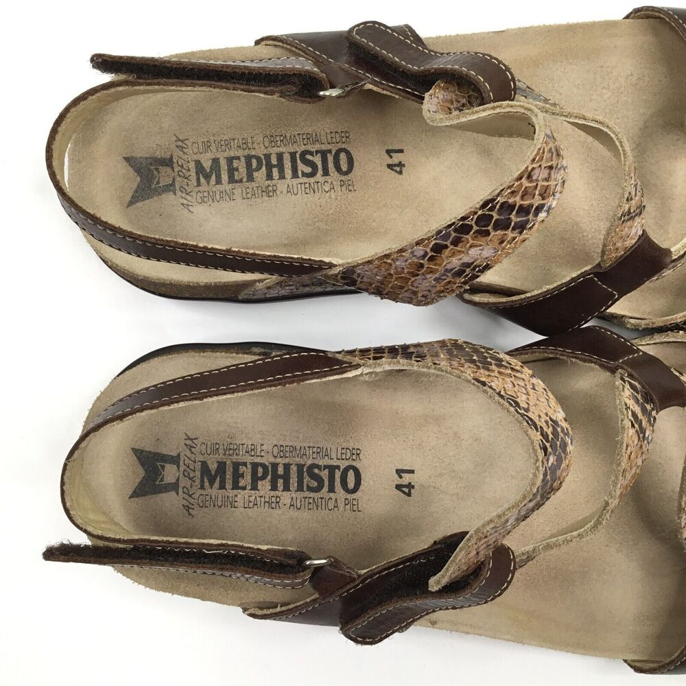 Mephisto Adelie Sandals Womens 41 Brown Snakeskin Printed Leather Cork Cushioned - Picture 13 of 16